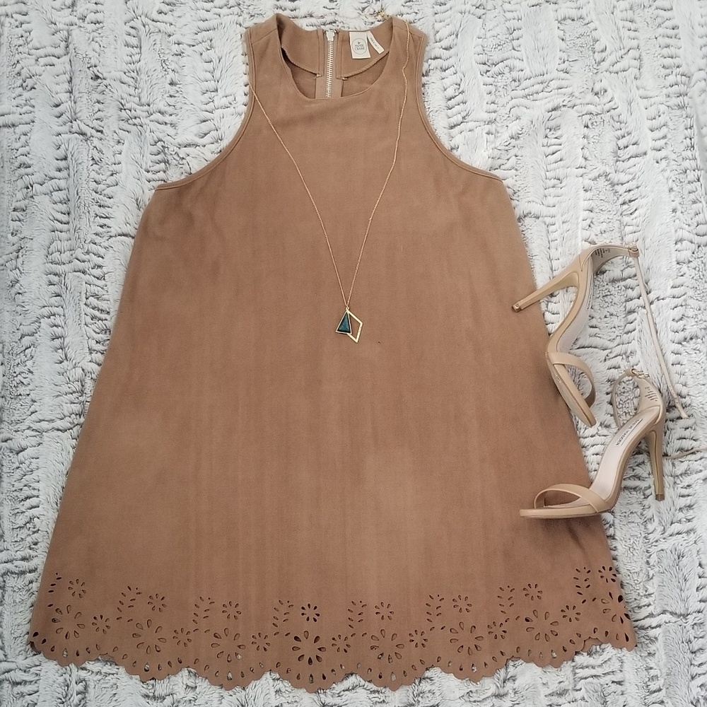 Tan razor back suede dress